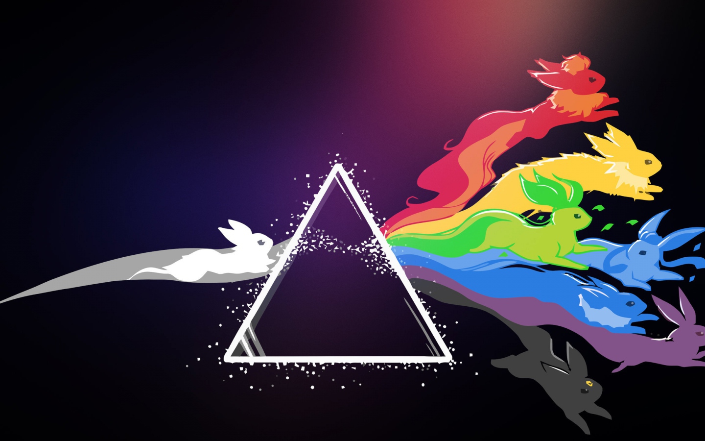 Белый треугольник с разноцветными покемонами