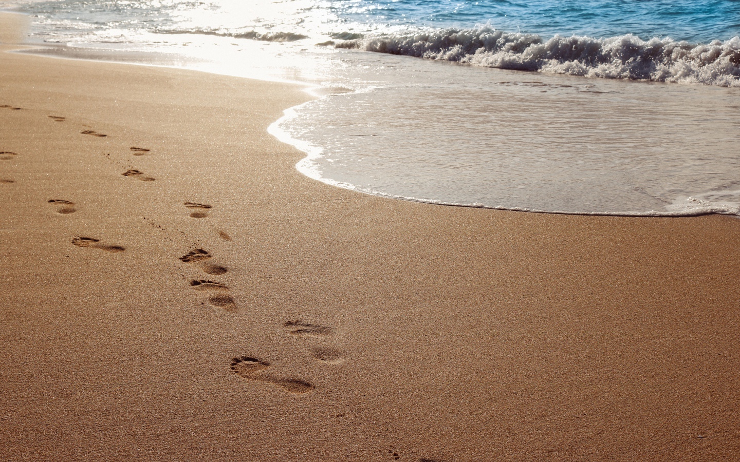 Следы ног на мокром морском песке 