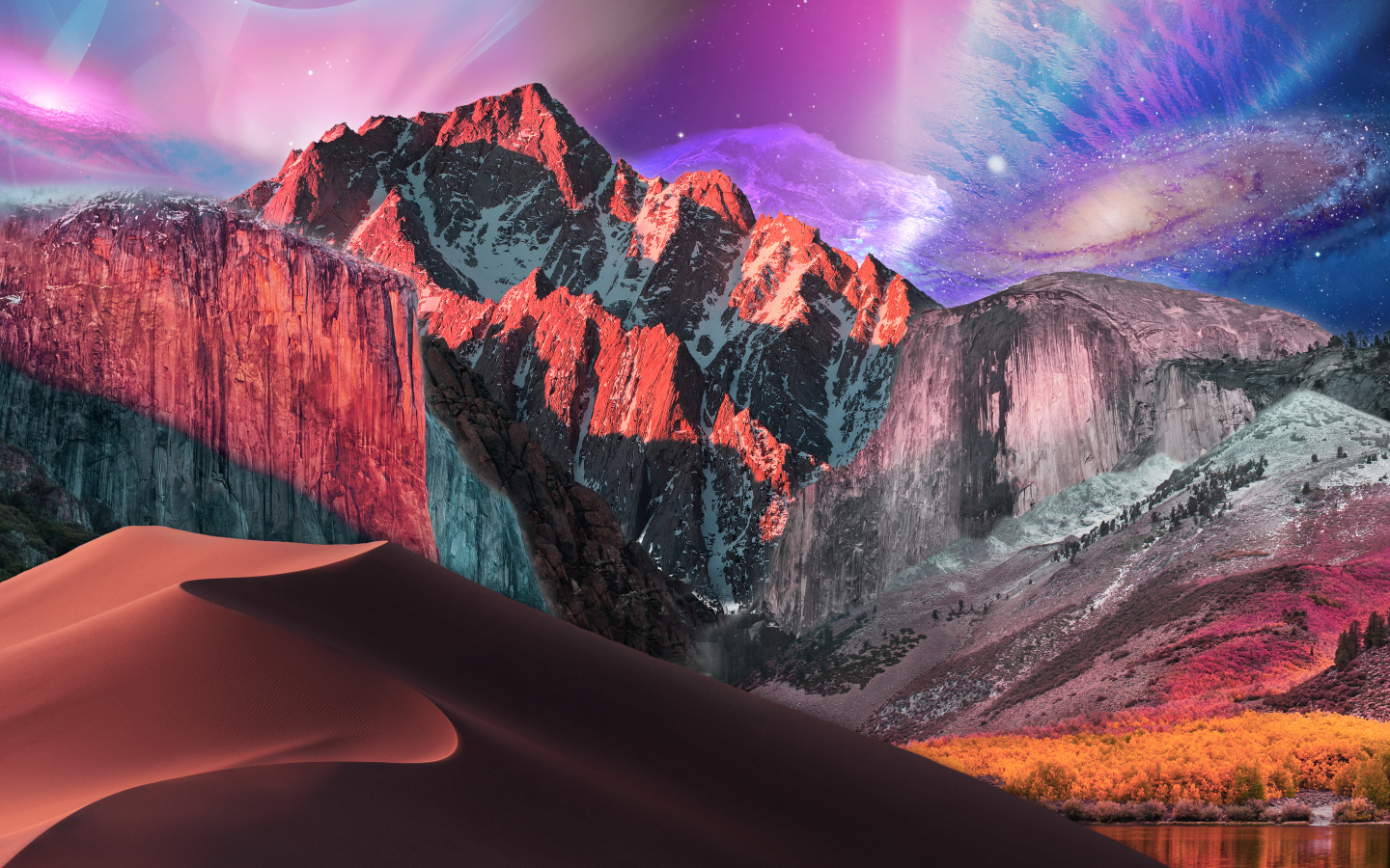 Фантастическое небо над заснеженными горами 