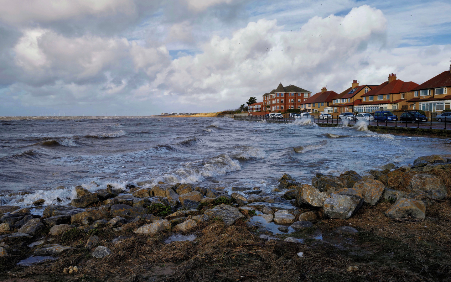 Дома на берегу бушующего залива 