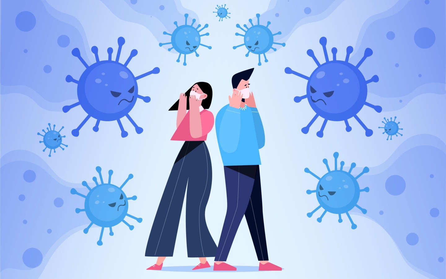 Мужчина и девушка защищаются от бактерий 