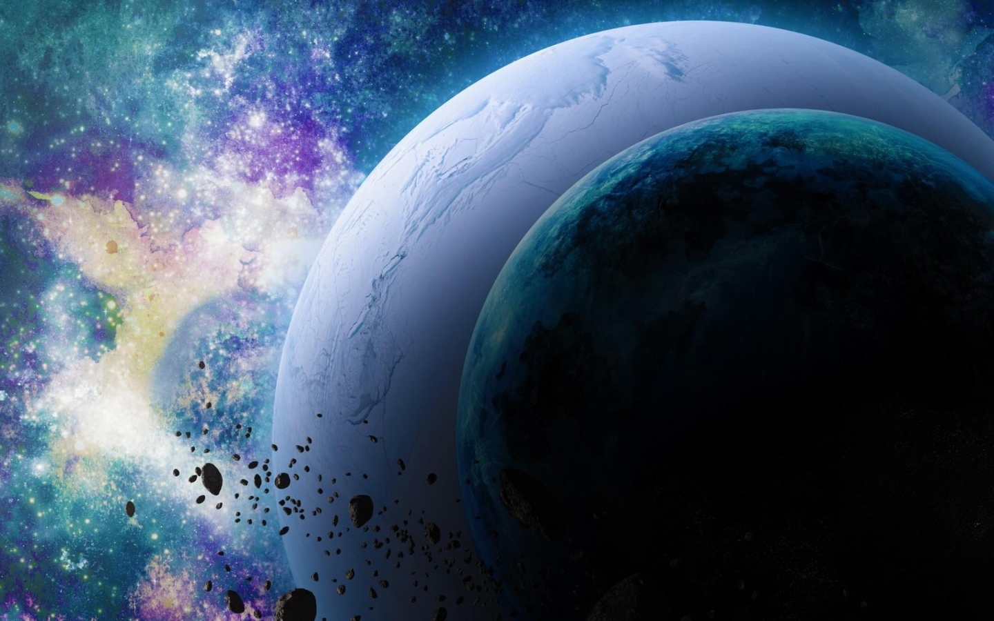 Планеты солнечной системы в космосе с астероидами