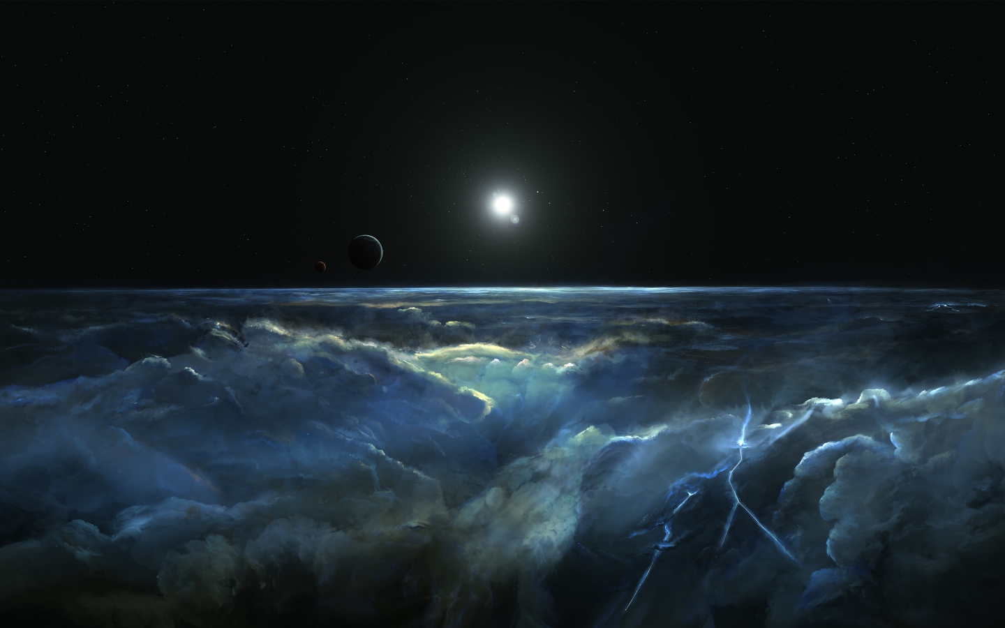 Штормовое небо с молнией вид с космоса