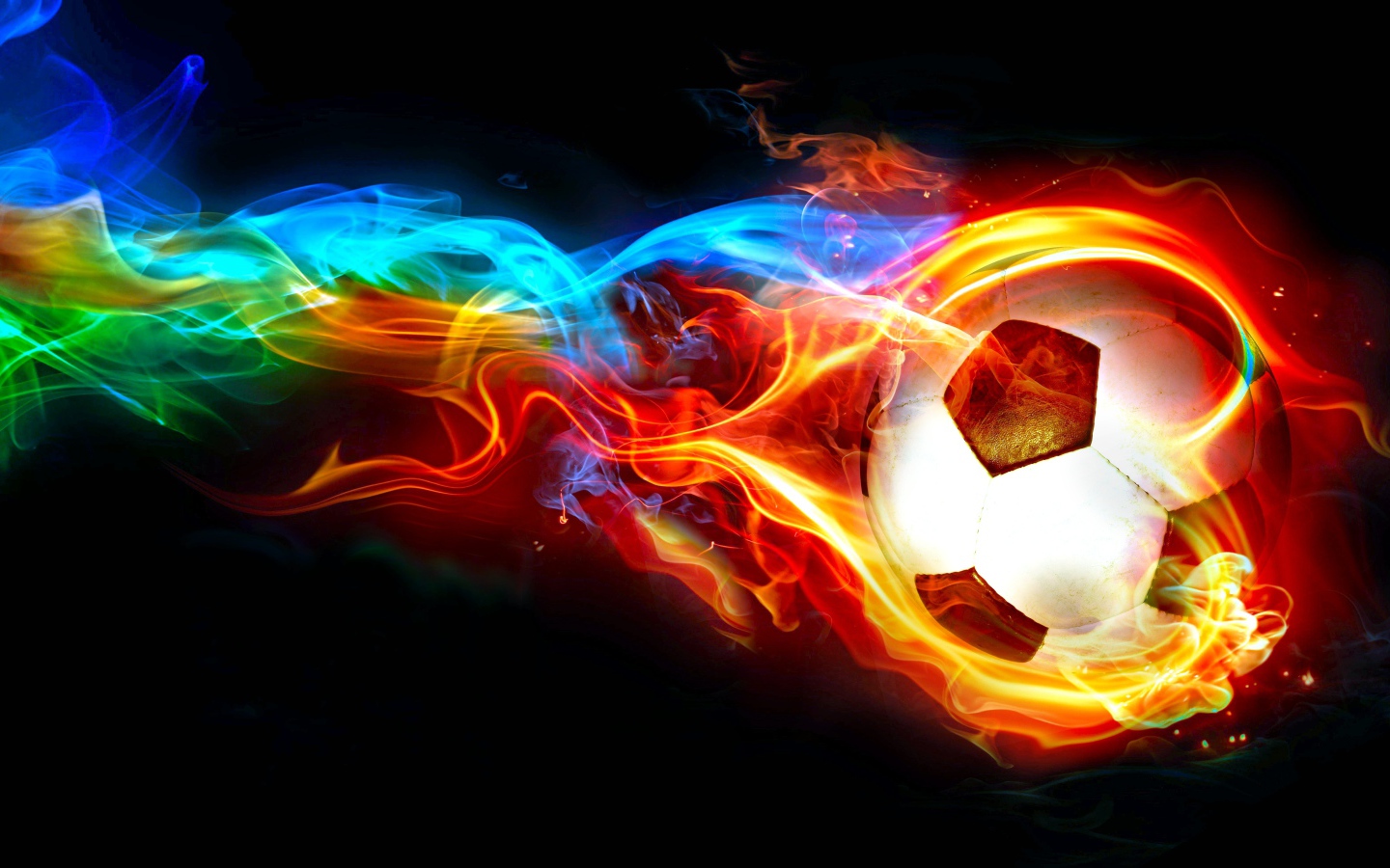 Футбольный мяч с огненным неоновым огнем на черном фоне