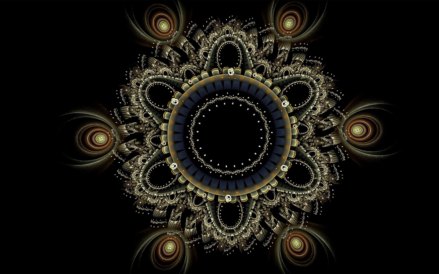 Красивый фрактальный рисунок мандала на черном фоне