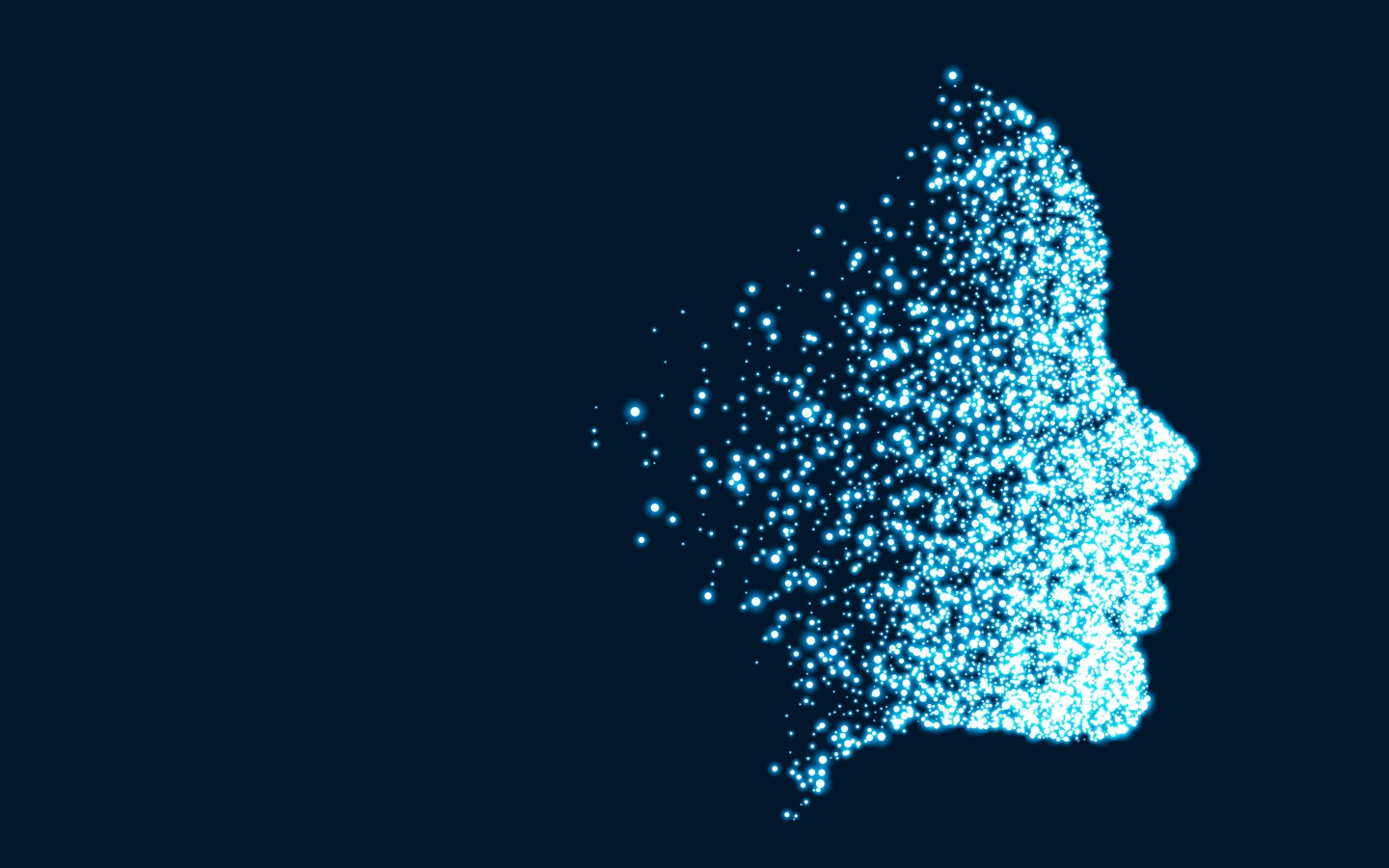 Лицо девушки из неоновых точек на синем фоне 