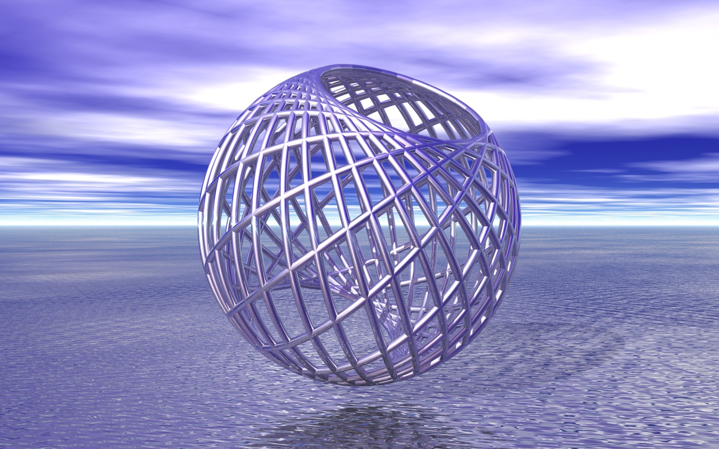 Металлическая круглая клетка над водой 3д графика