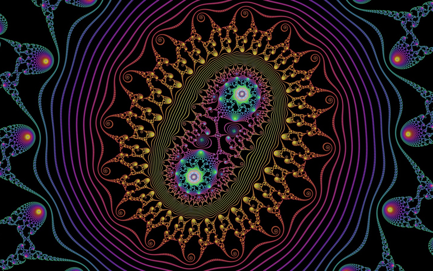 Разноцветный узор с бактериями на черном фоне