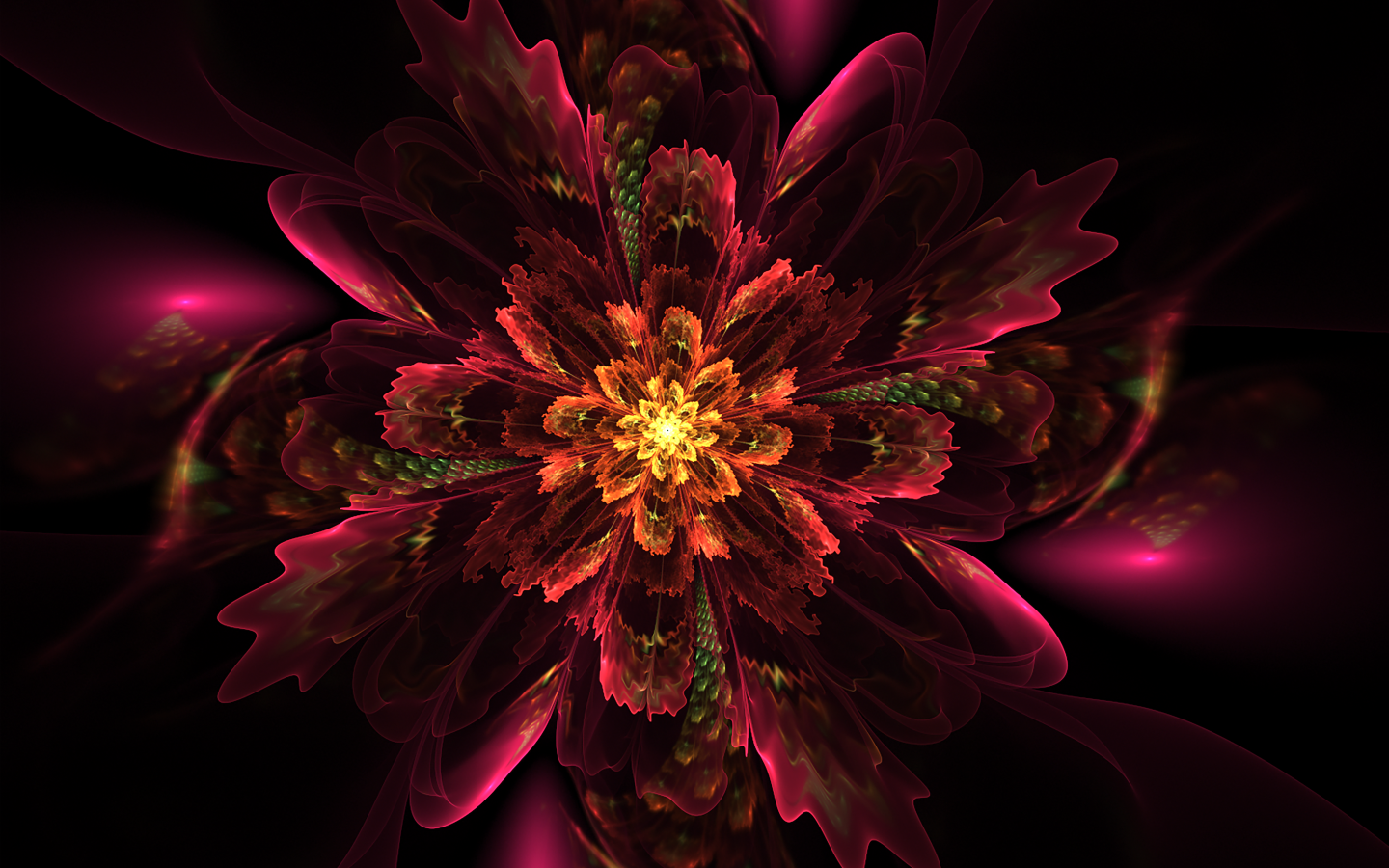 Красный необычный фрактальный рисунок со свечением