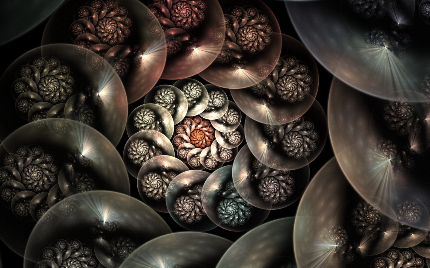 Спираль из шаров на черном фоне 