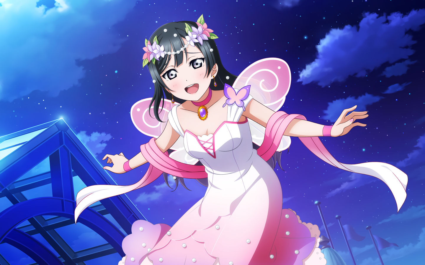 Красивая девушка аниме в розовом платье 