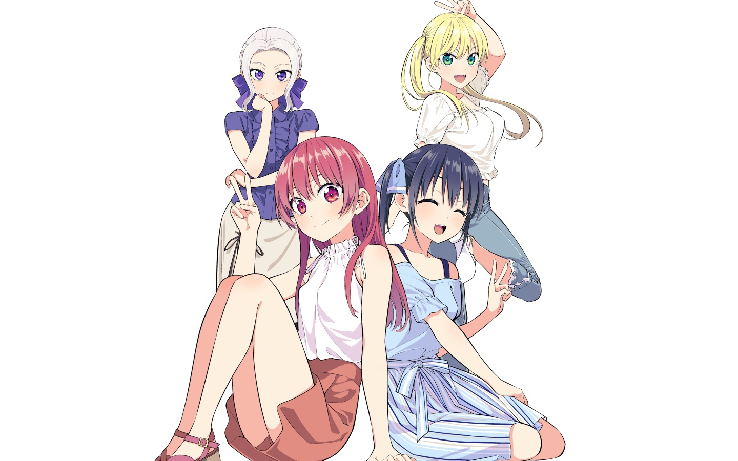Girls from anime Kanojo mo Kanojo on a white background