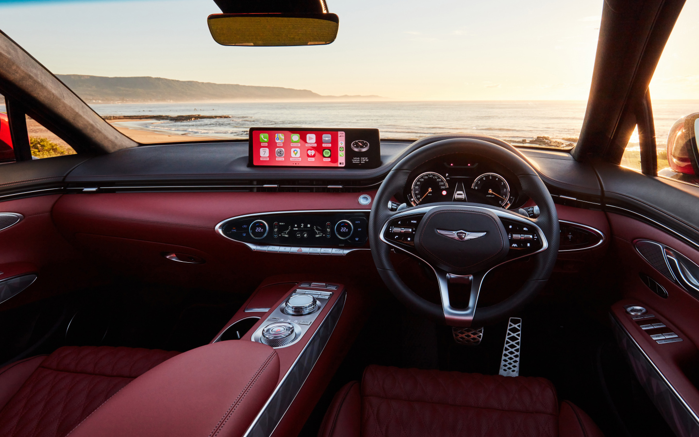 Красный кожаный салон Genesis GV70 2.5T AWD 2021 года