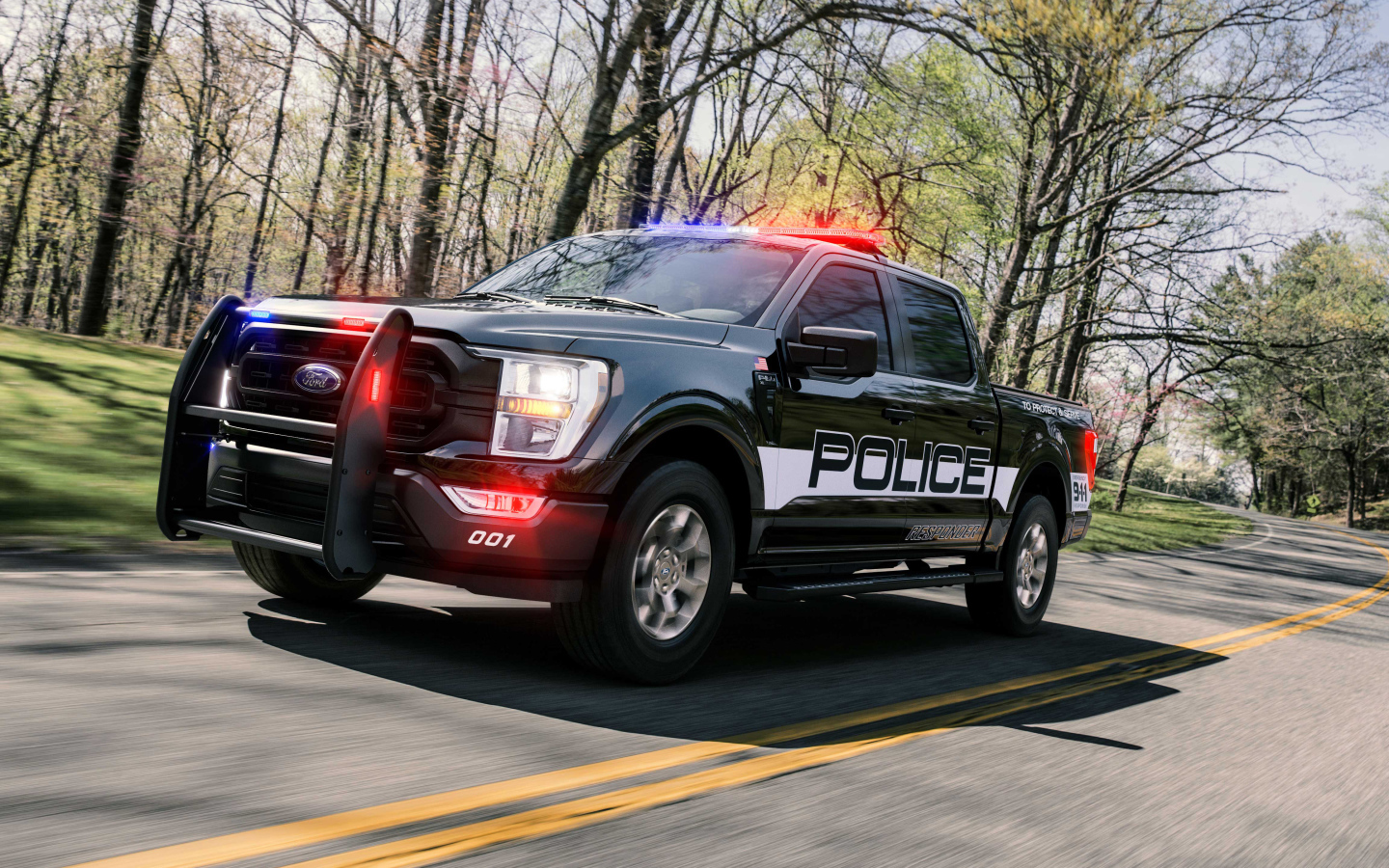 Служебный пикап Ford F-150 , 2021 года на дороге