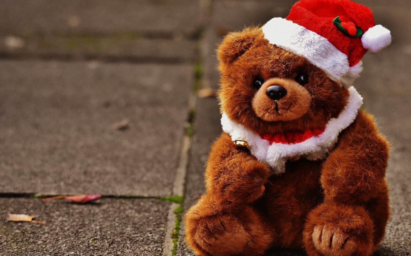 Плюшевый мишка в новогоднем колпаке 