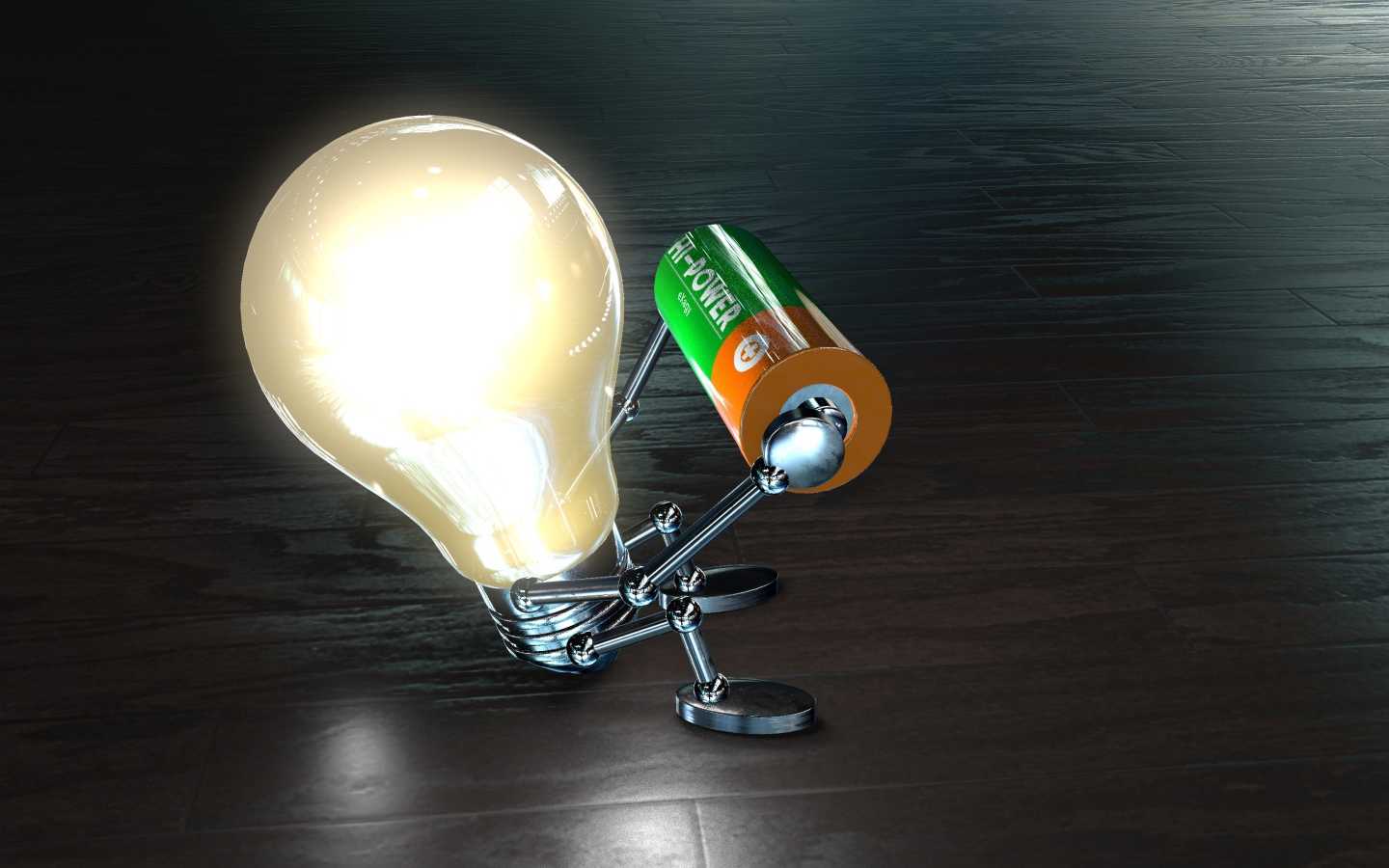 Лампочка с батарейкой в руках на полу