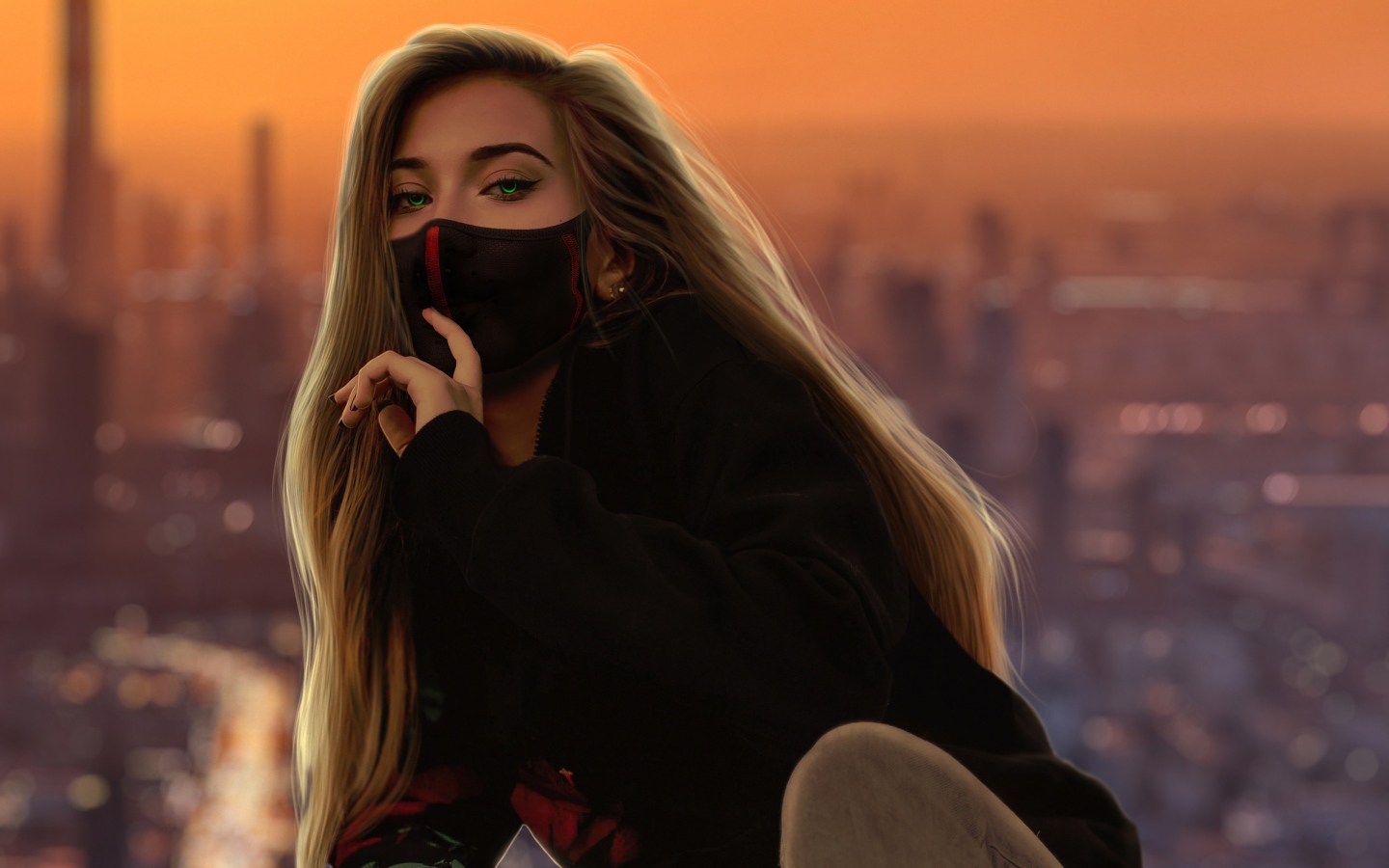 Девушка 3д в черной маске 