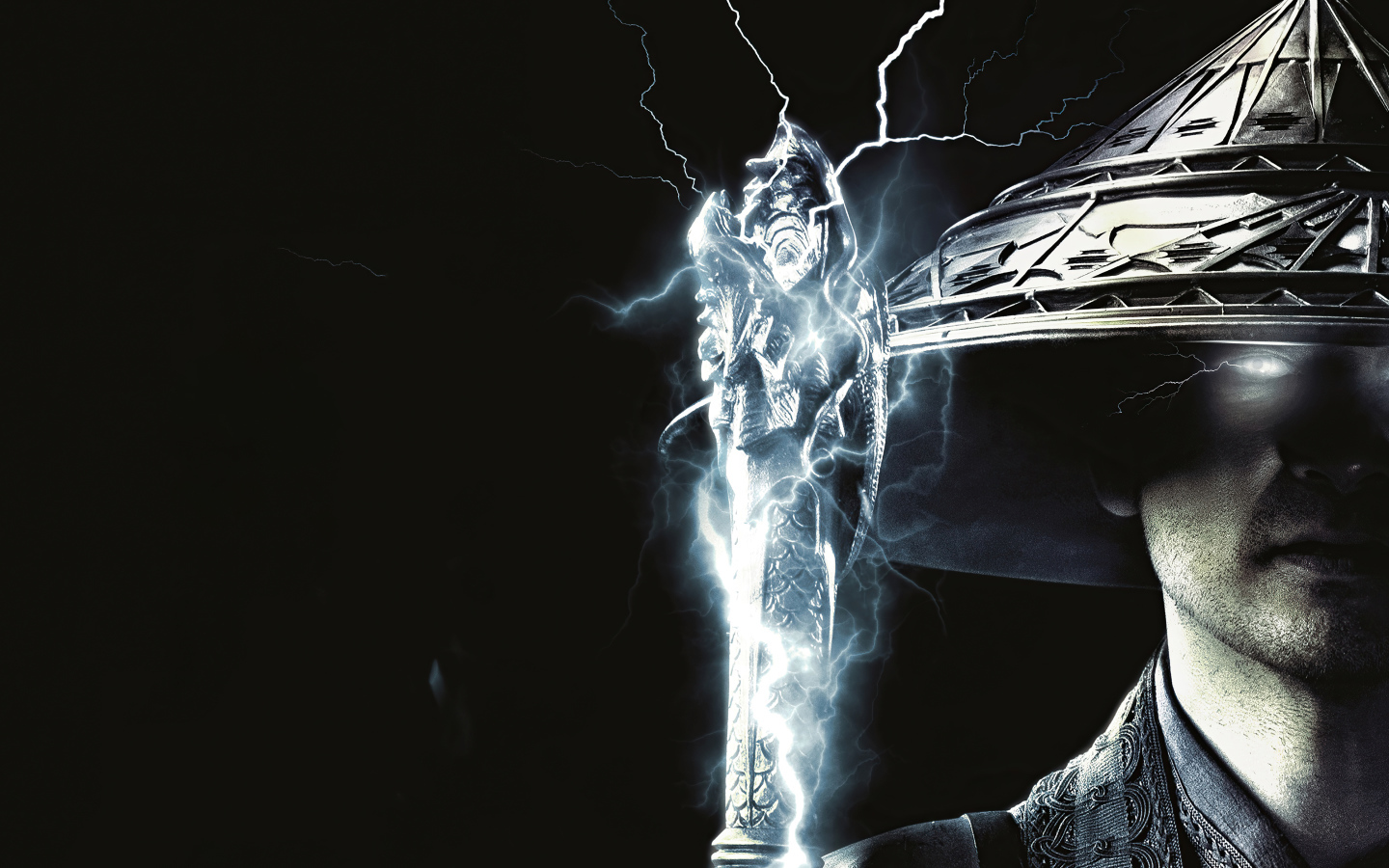 Райдэн на черном фоне персонаж фильма Мортал Комбат , 2021