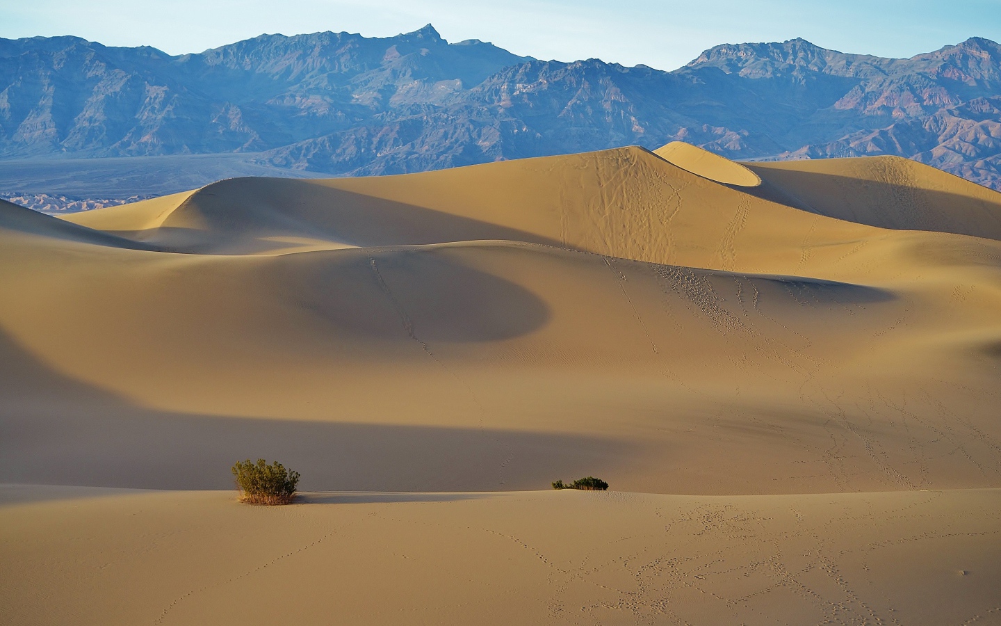 Большая пустыня с горячим песком у гор 