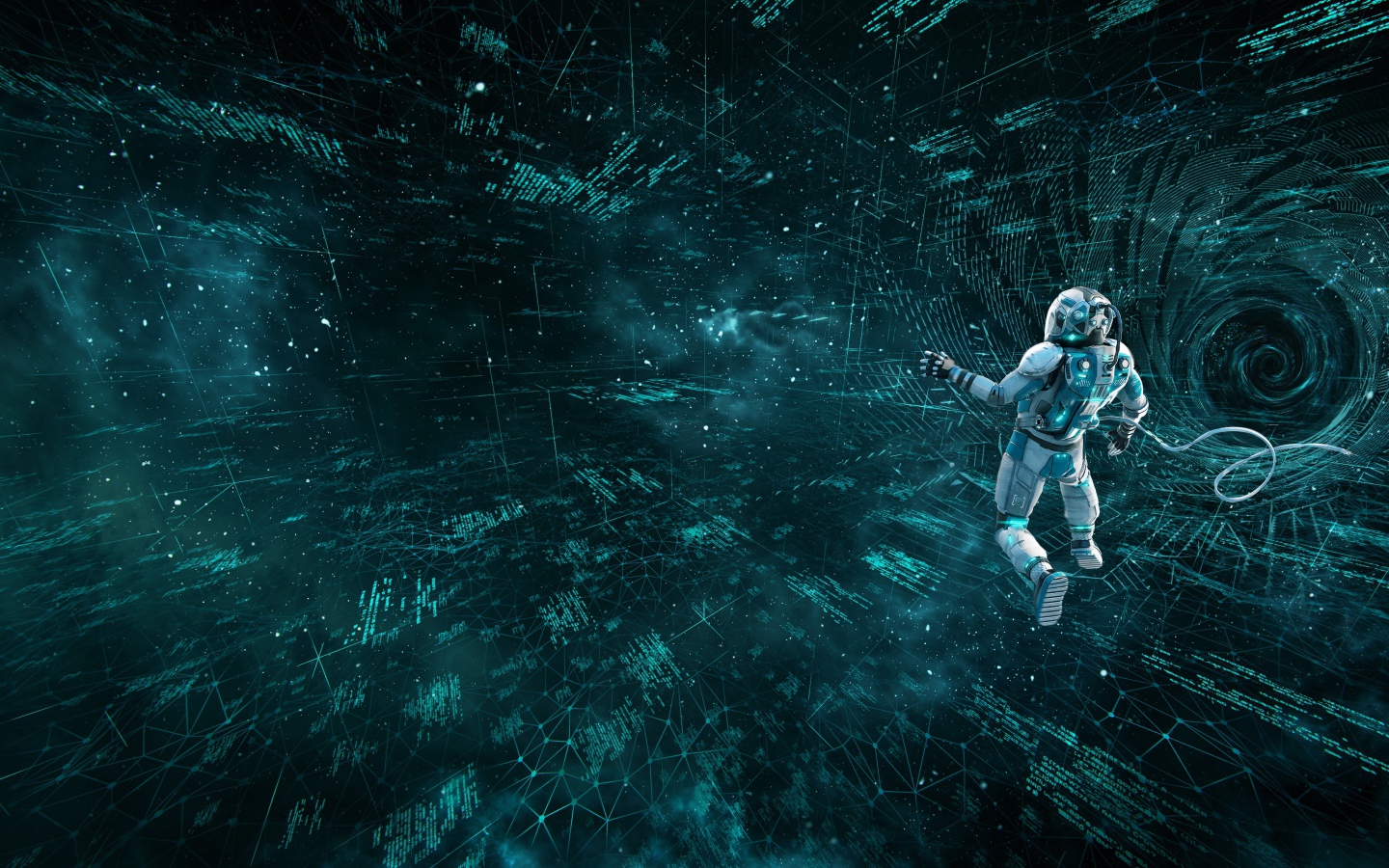 Мужчина астронавт в информационном космосе