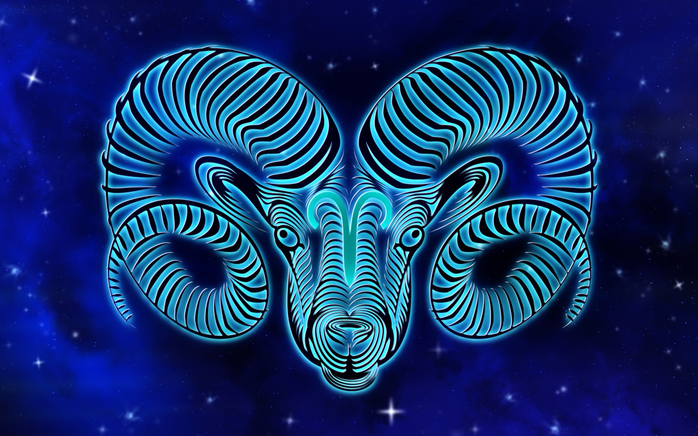 Beautiful zodiac sign Aries on blue background