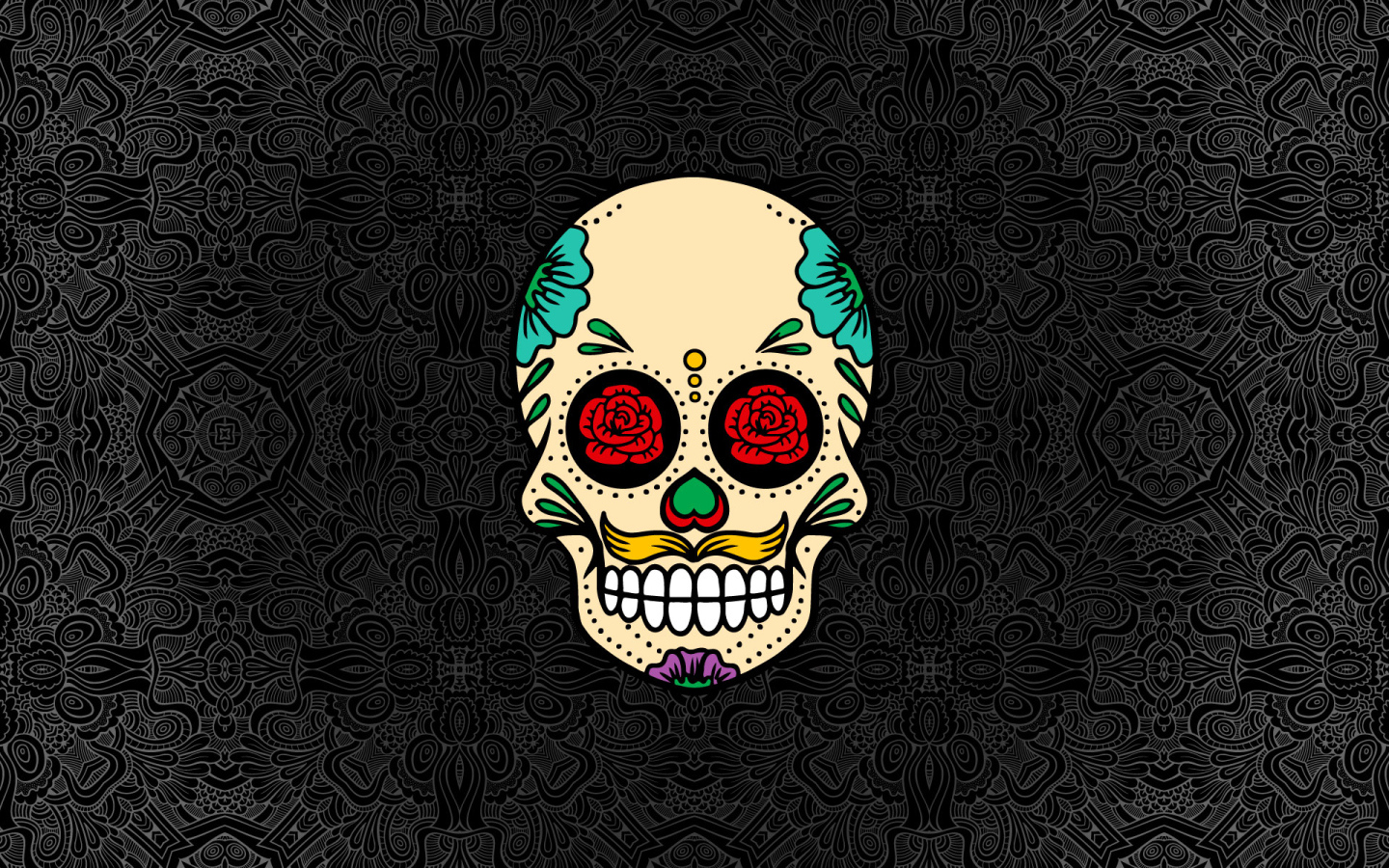 Нарисованный череп на сером фоне с узорами