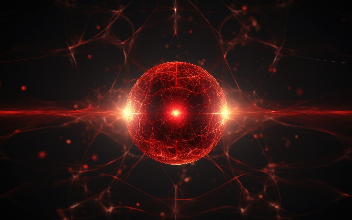 Красная космическая сфера с яркой вспышкой