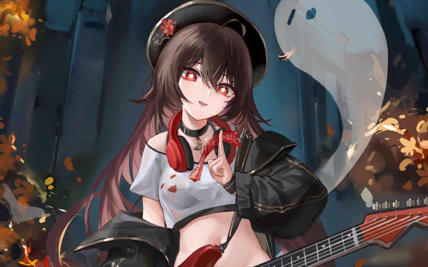 Девушка аниме с гитарой в руках