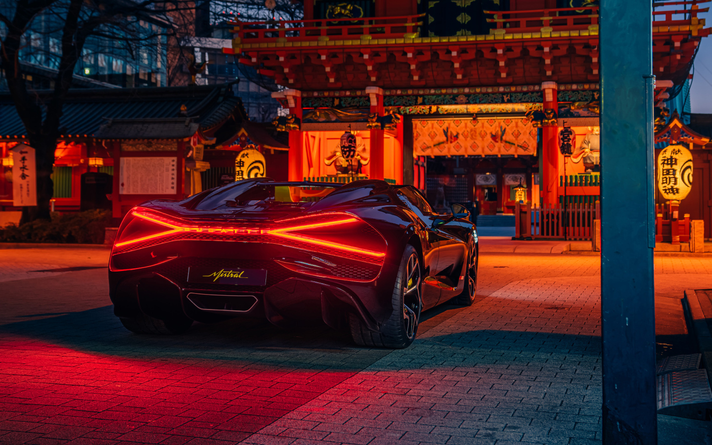 Черный Bugatti W16 Mistral  вид сзади