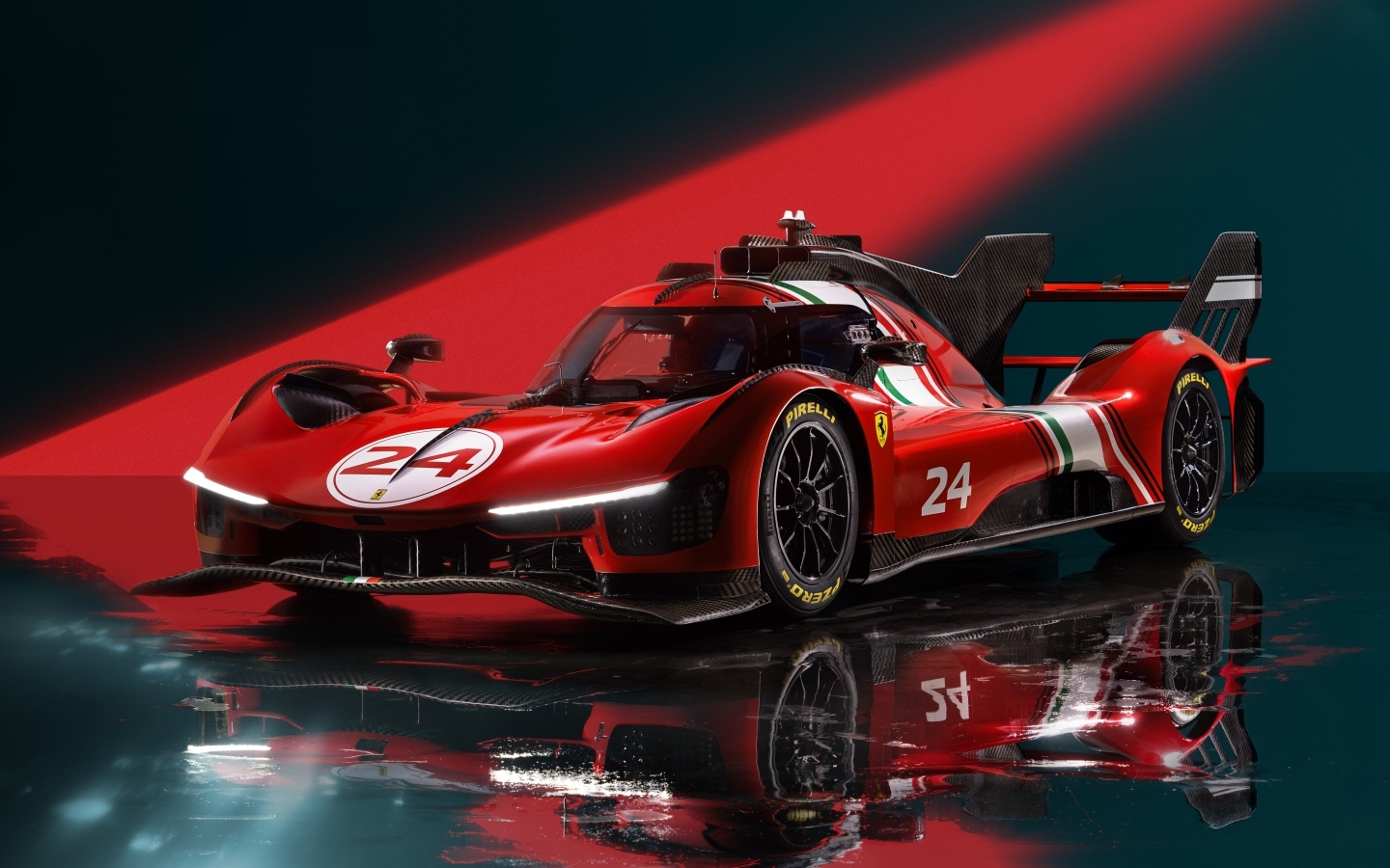 Вид спереди на спортивный автомобиль Ferrari 499P Modificata