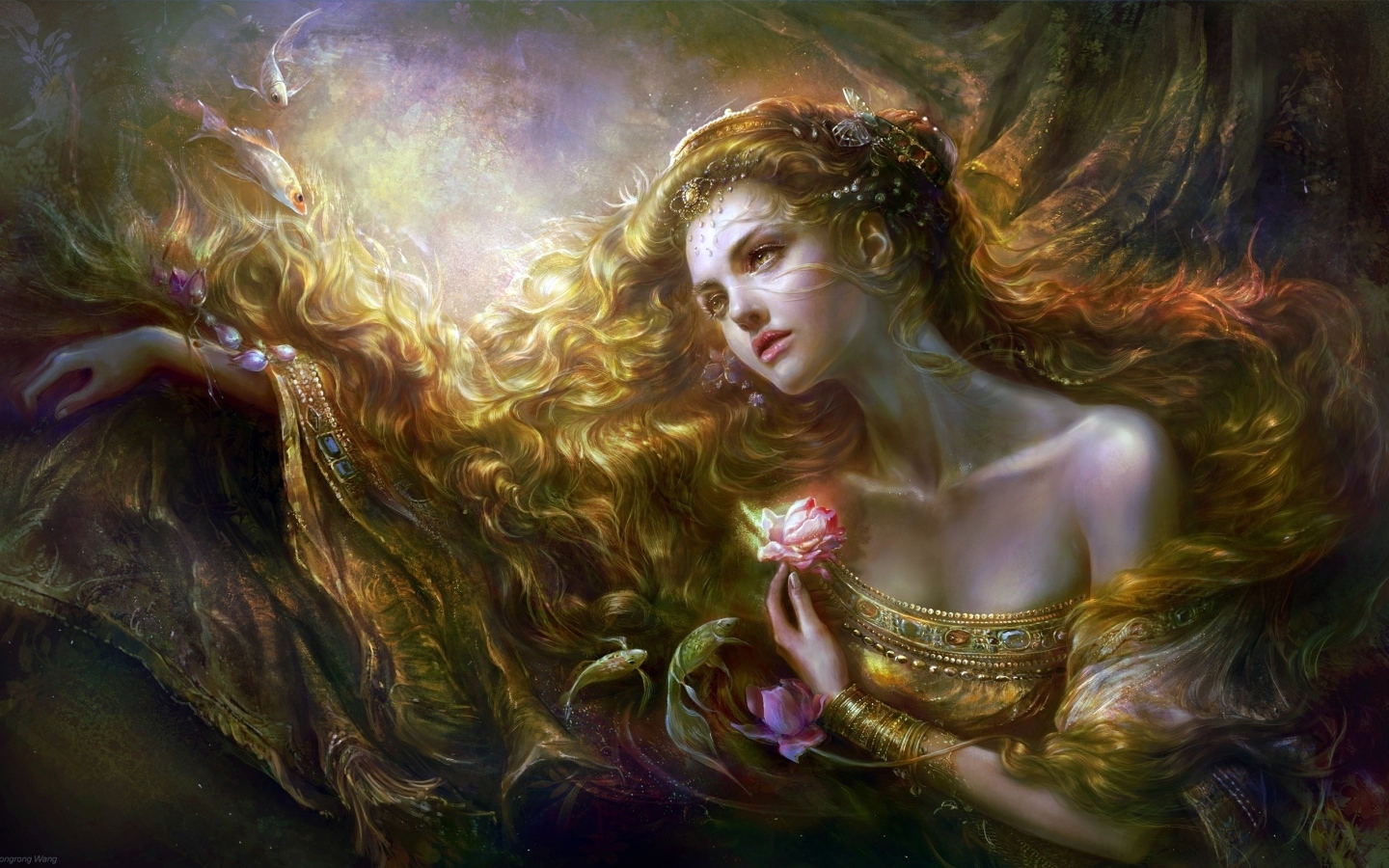 Красивая нарисованная девушка с длинными волосами