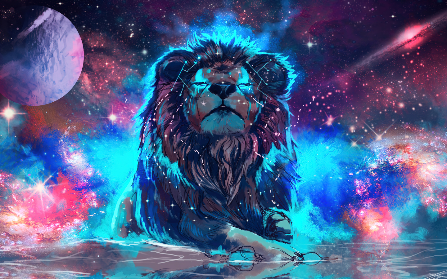 Нарисованный лев на фоне неба