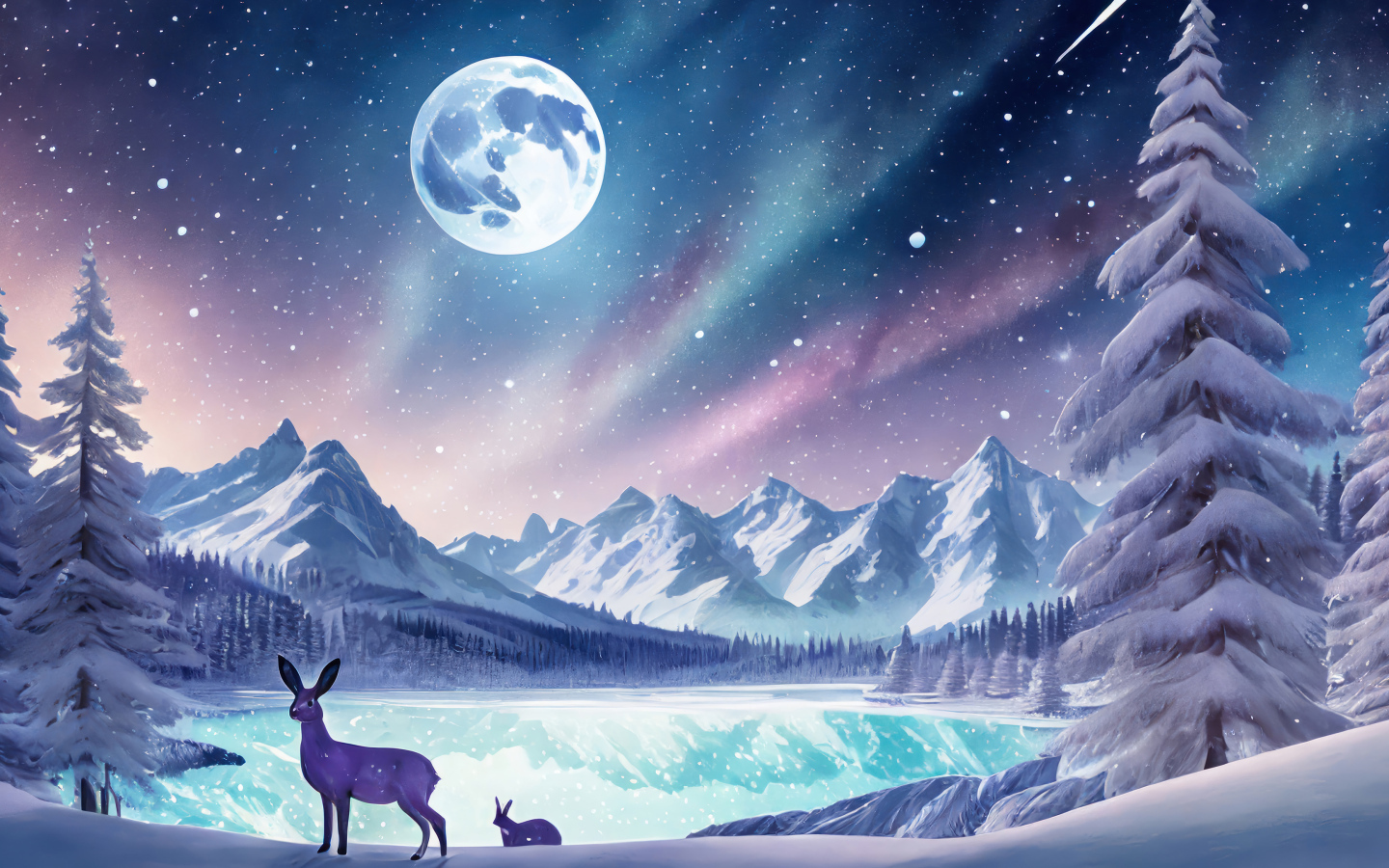 Нарисованный зимний пейзаж в лесу