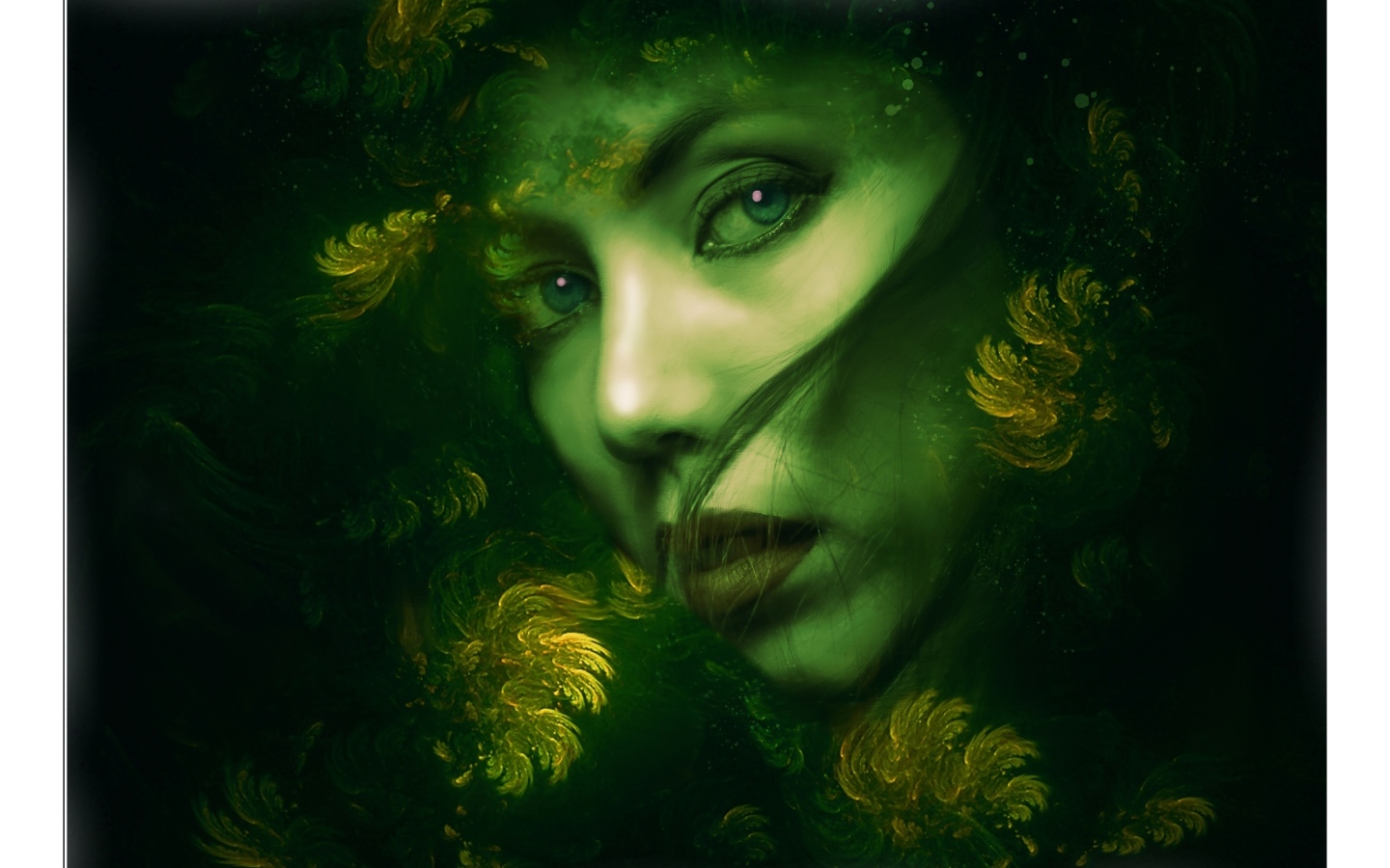 Нарисованная красивая девушка на зеленом фоне