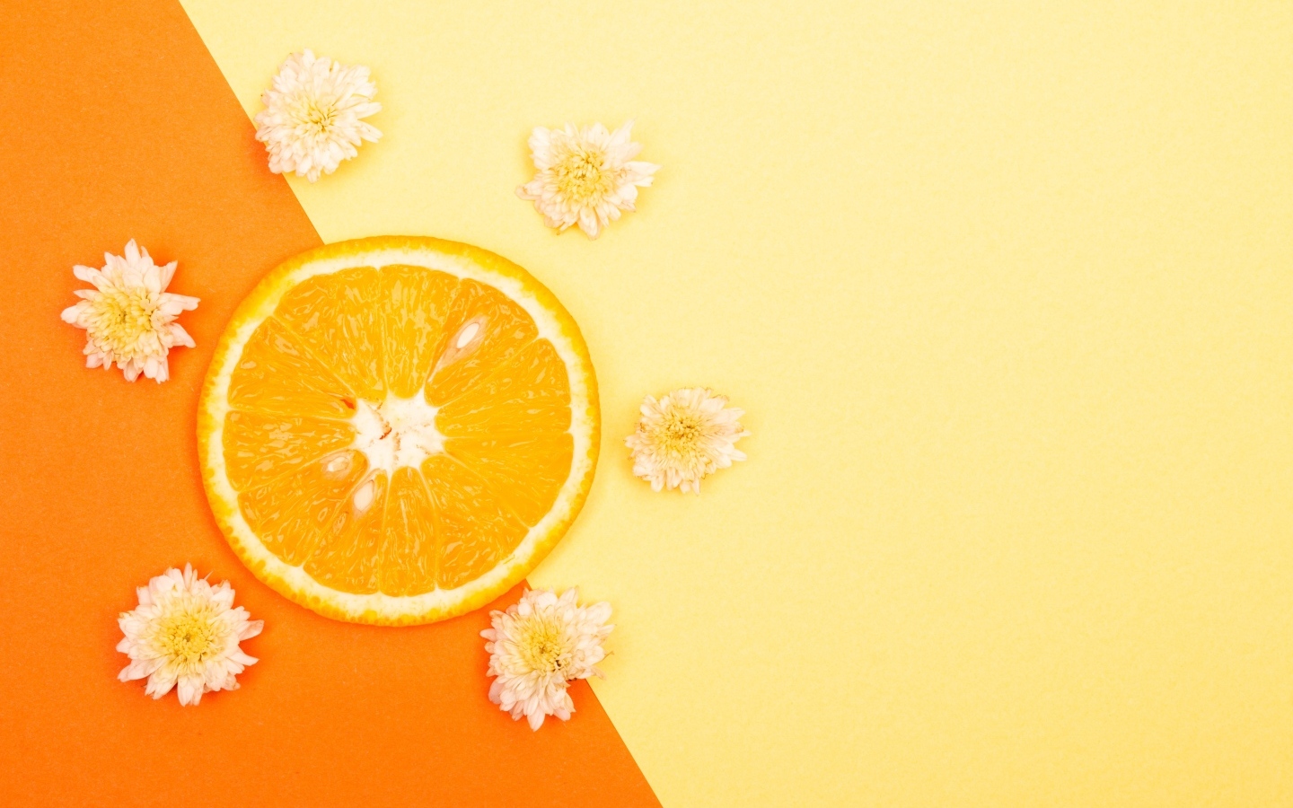 Кружок апельсина с цветами хризантемы