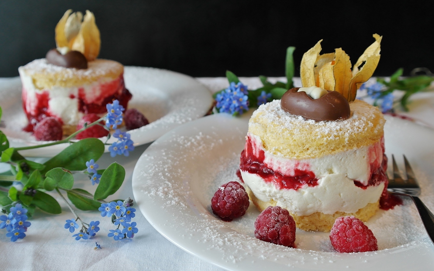 Пирожное Буше с ягодами малины на тарелке