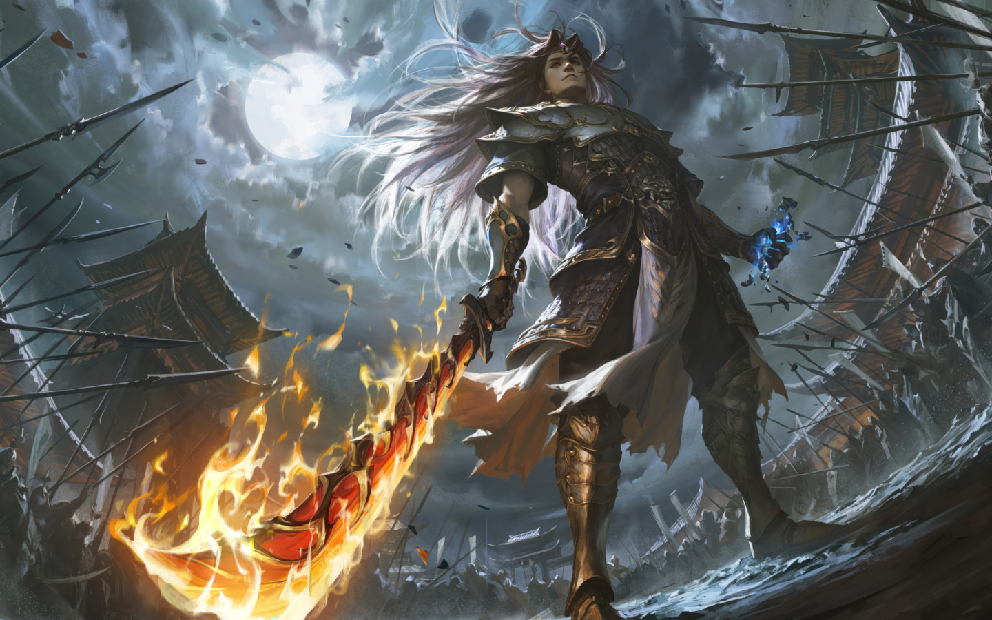 Мужчина воин с огненным мечом