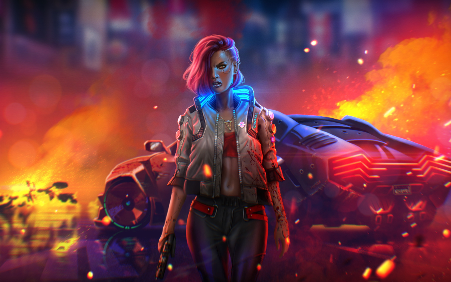 Девушка на фоне машины компьютерная игра Cyberpunk 2077