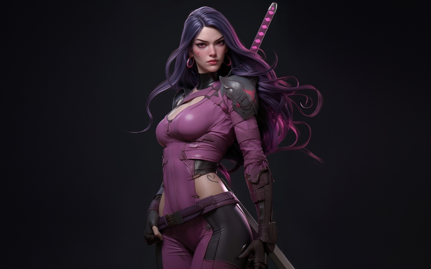 Красивая девушка воин в костюме с мечом