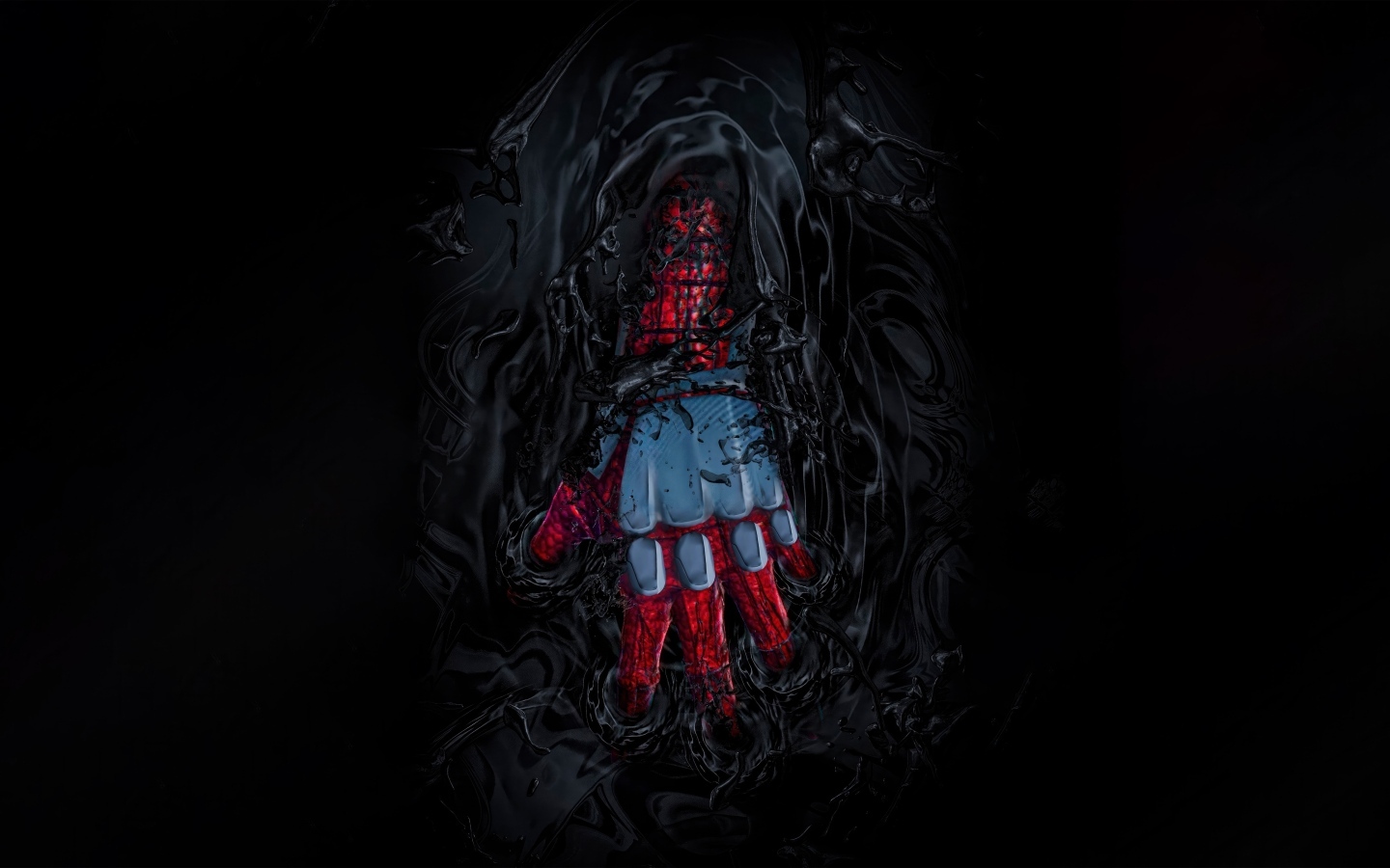 Рука Спайдермена погружается в черную массу