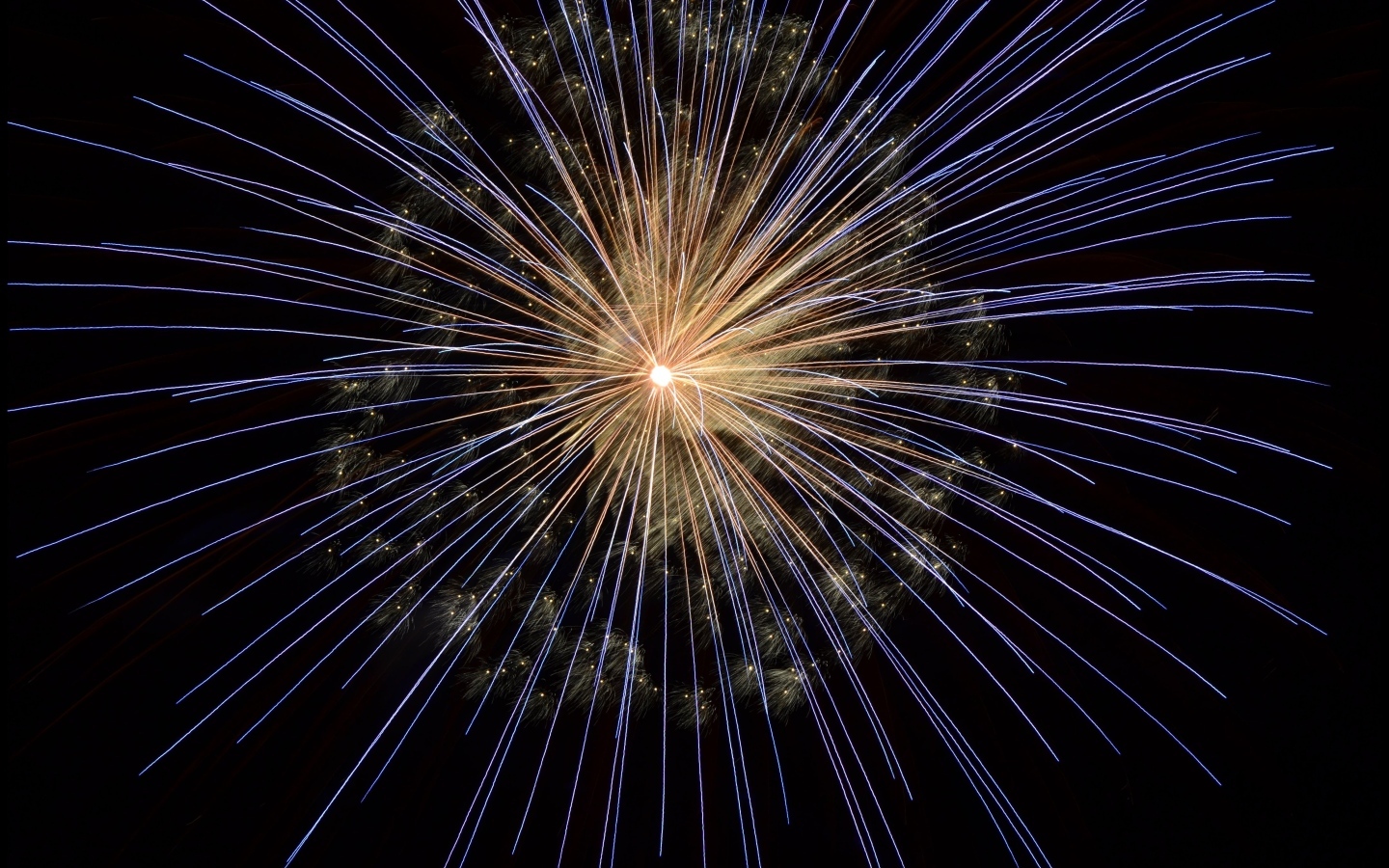 Взрыв яркого салюта на черном фоне