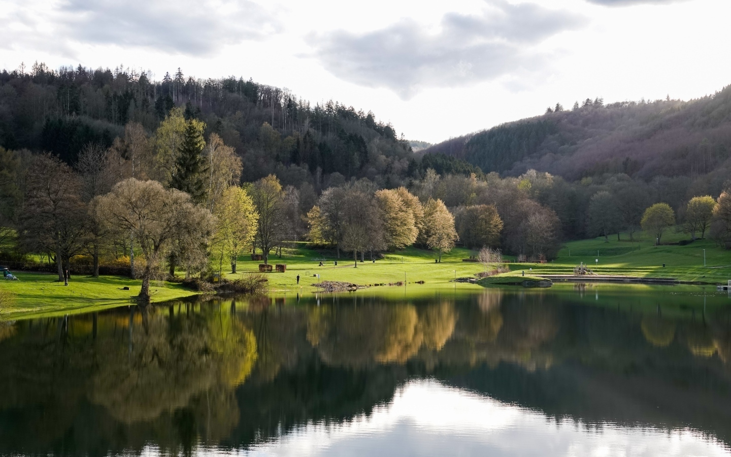 Красивый вид на озеро и парк