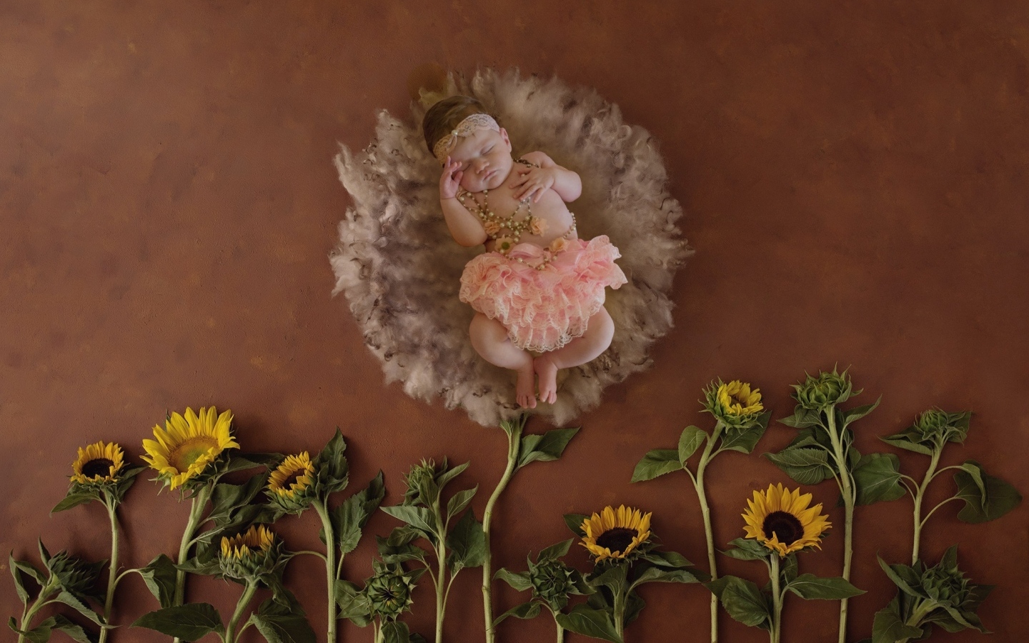 Маленькая девочка с цветами подсолнуха