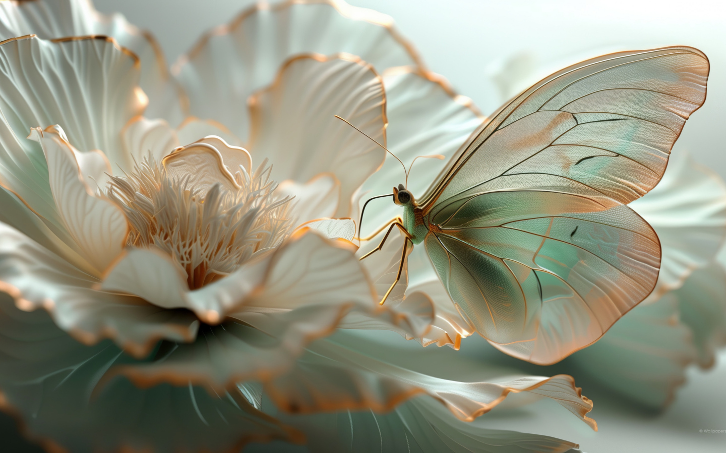 Красивая бабочка на волшебном цветке 3д графика