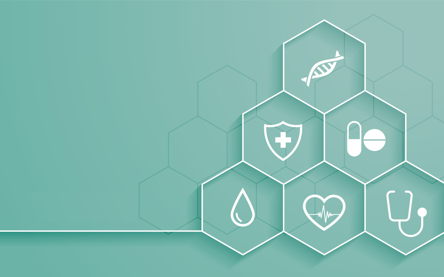 Соты с медицинскими элементами на голубом фоне