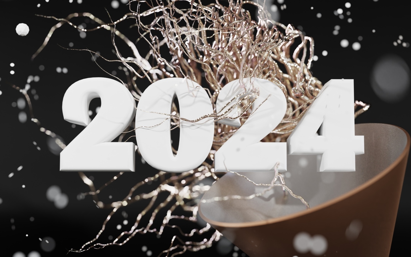 Белые цифры 2024 с конфетти 