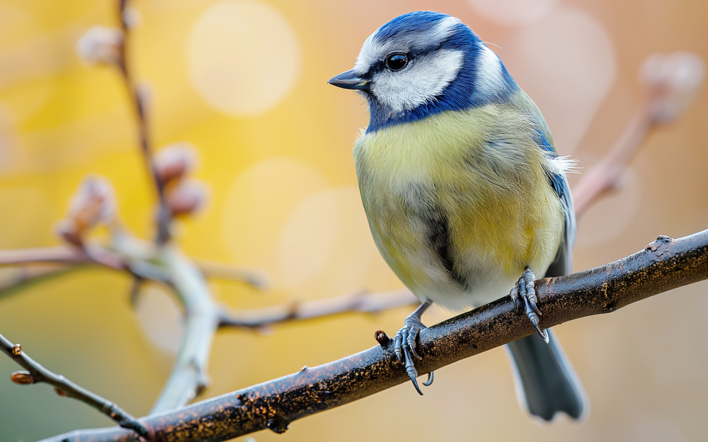 Маленькая синица сидит на ветке