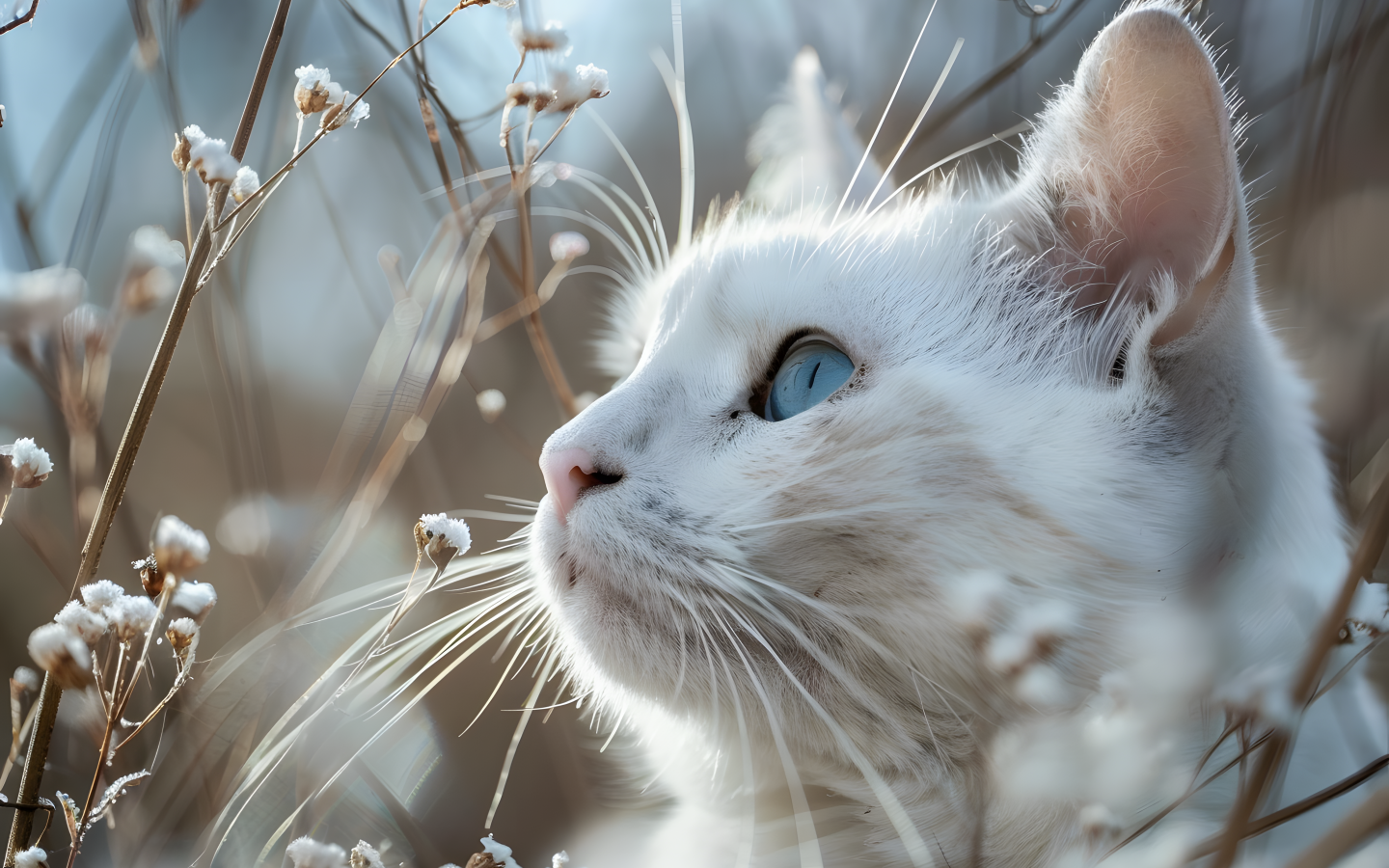 Красивый голубоглазый кот в траве