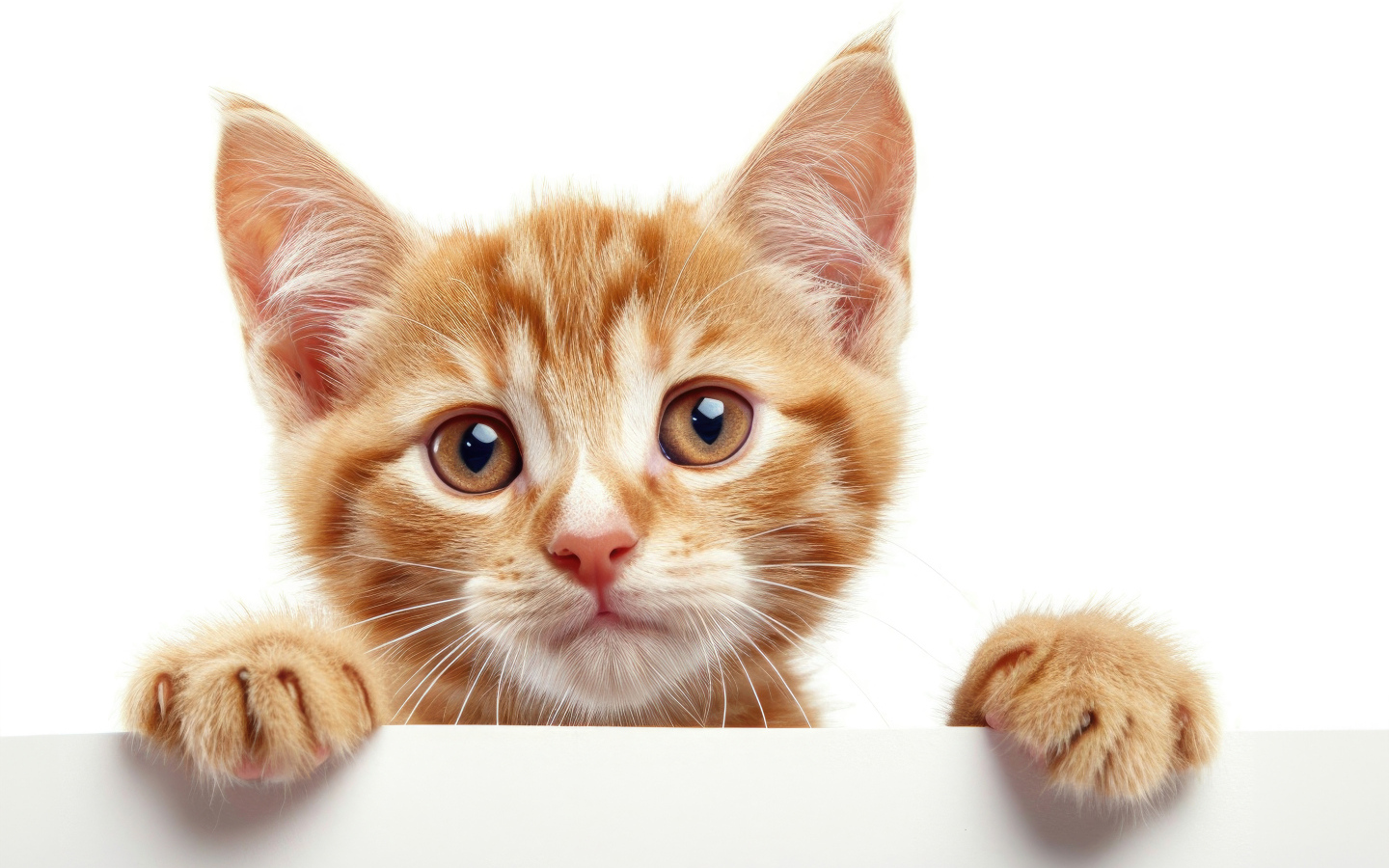 Смешной маленький рыжий котенок на белом фоне