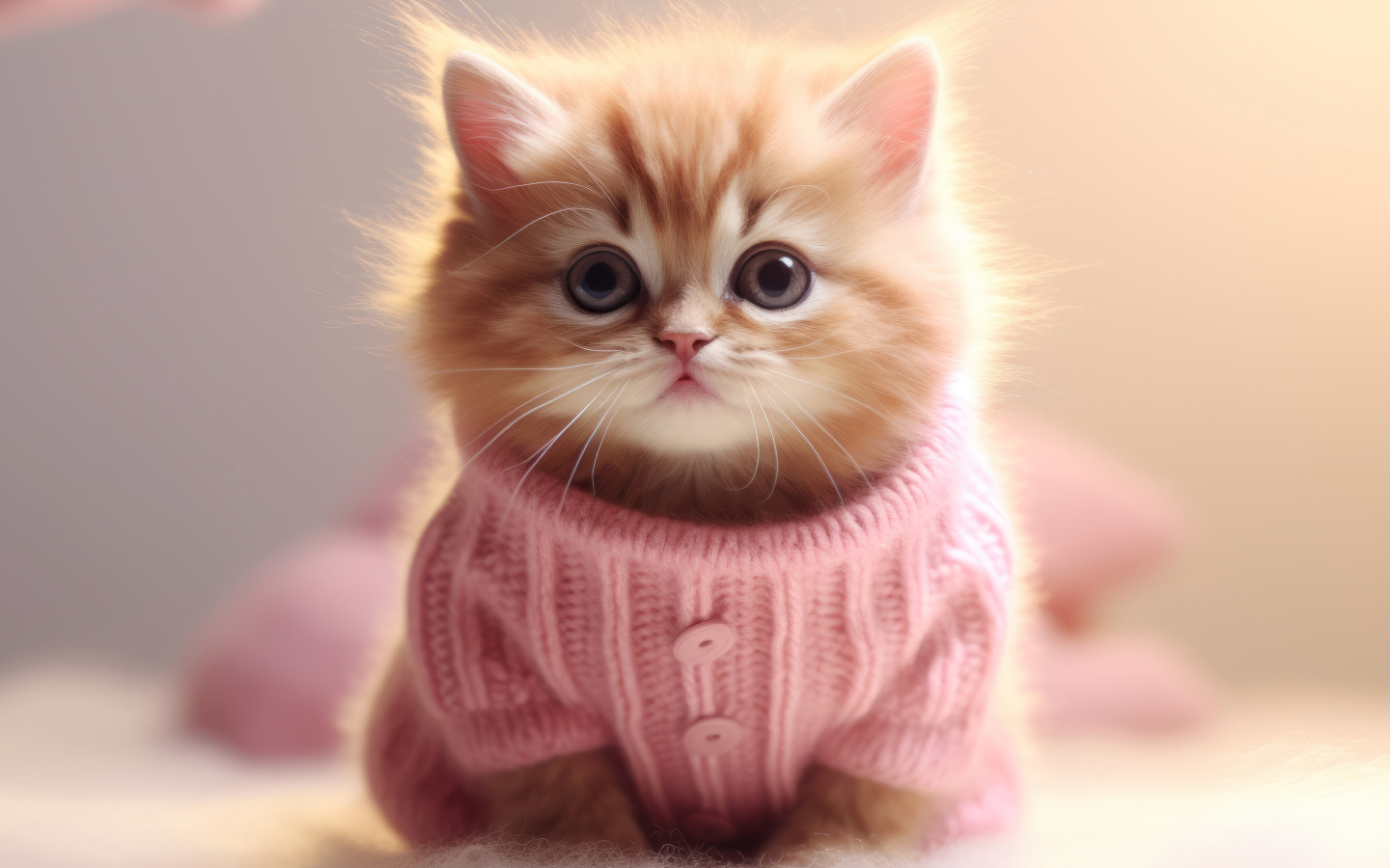 Рыжий котенок в розовом свитере